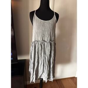 Yak & Yeti Grey Cotton Tiered Midi Dress - Boho Hippie Handcrafted Dress - L